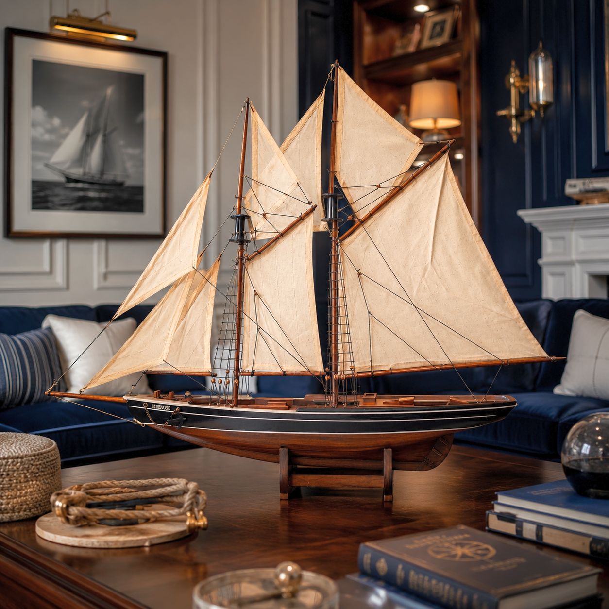 Ekskluzywny model żaglowca, drewniany model szkunera Bluenose 78cm